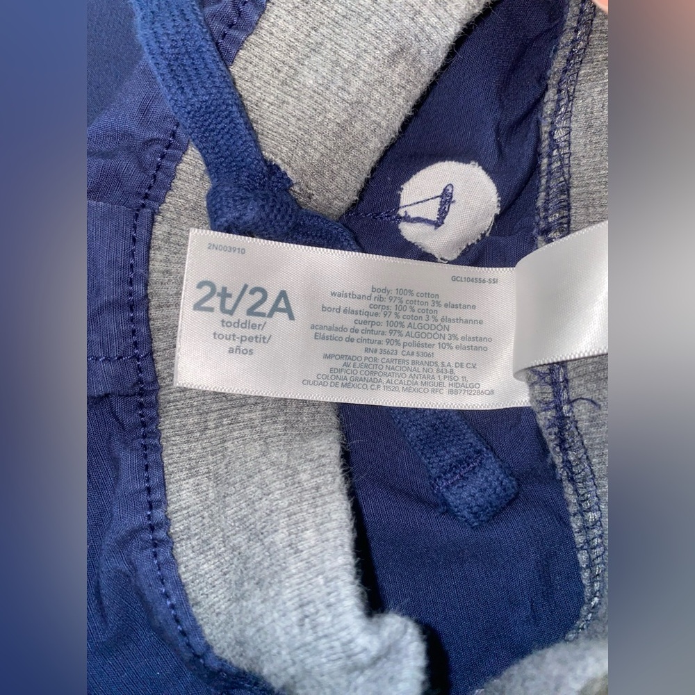 2T Carter’s Kids Blue Shorts with Gray Waistband - Picture 3 of 3